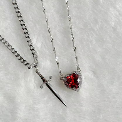 Heart and Sword Necklace Set