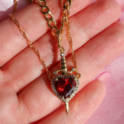Heart and Sword Necklace Set